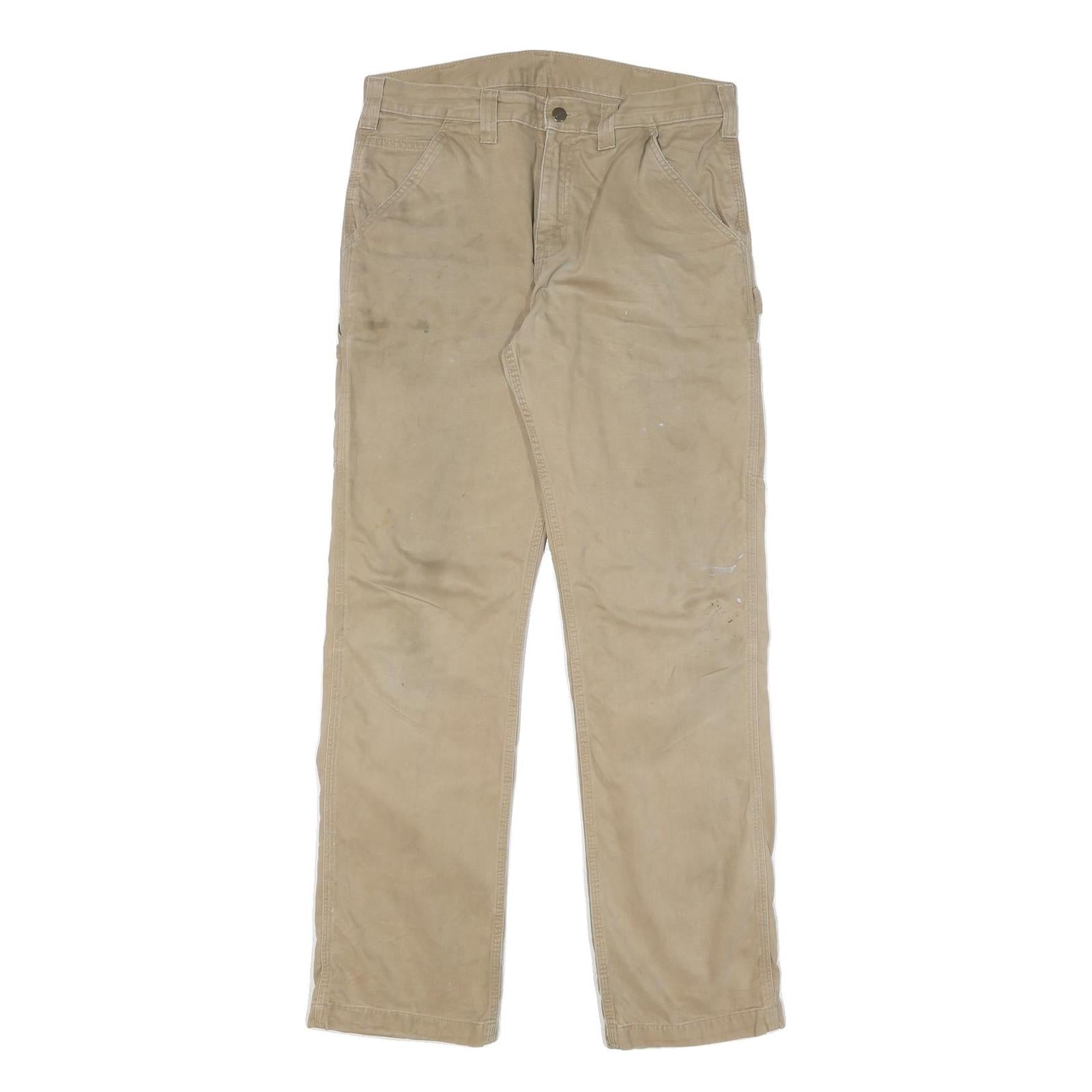 CARHARTT Mens Cotton Blend Beige Regular Fit Straight Leg Trousers W34 L33