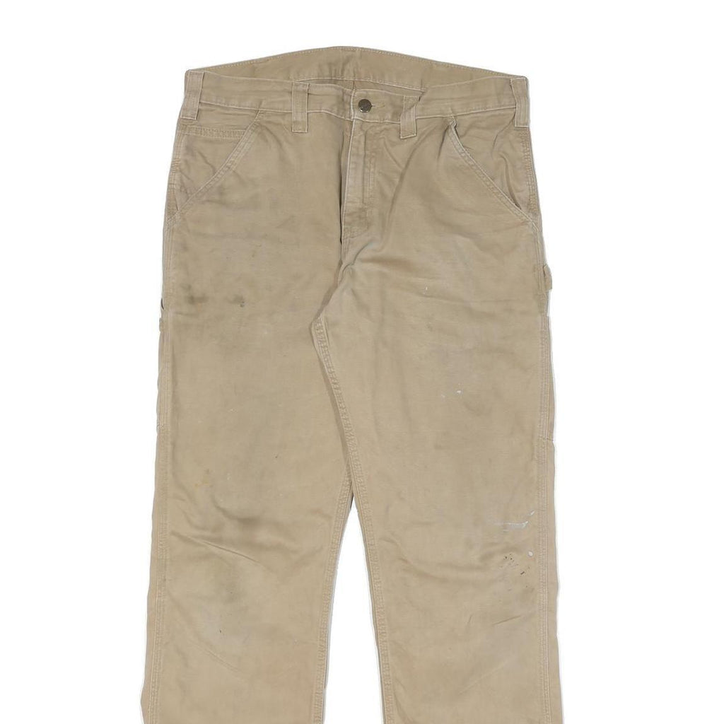 CARHARTT Mens Cotton Blend Beige Regular Fit Straight Leg Trousers W34 L33