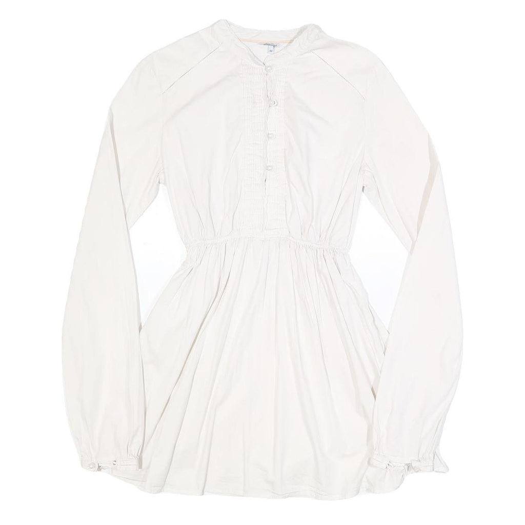 WOOLRICH Womens White Cotton Blend Day Dress Plain Long Sleeve M Button Detail