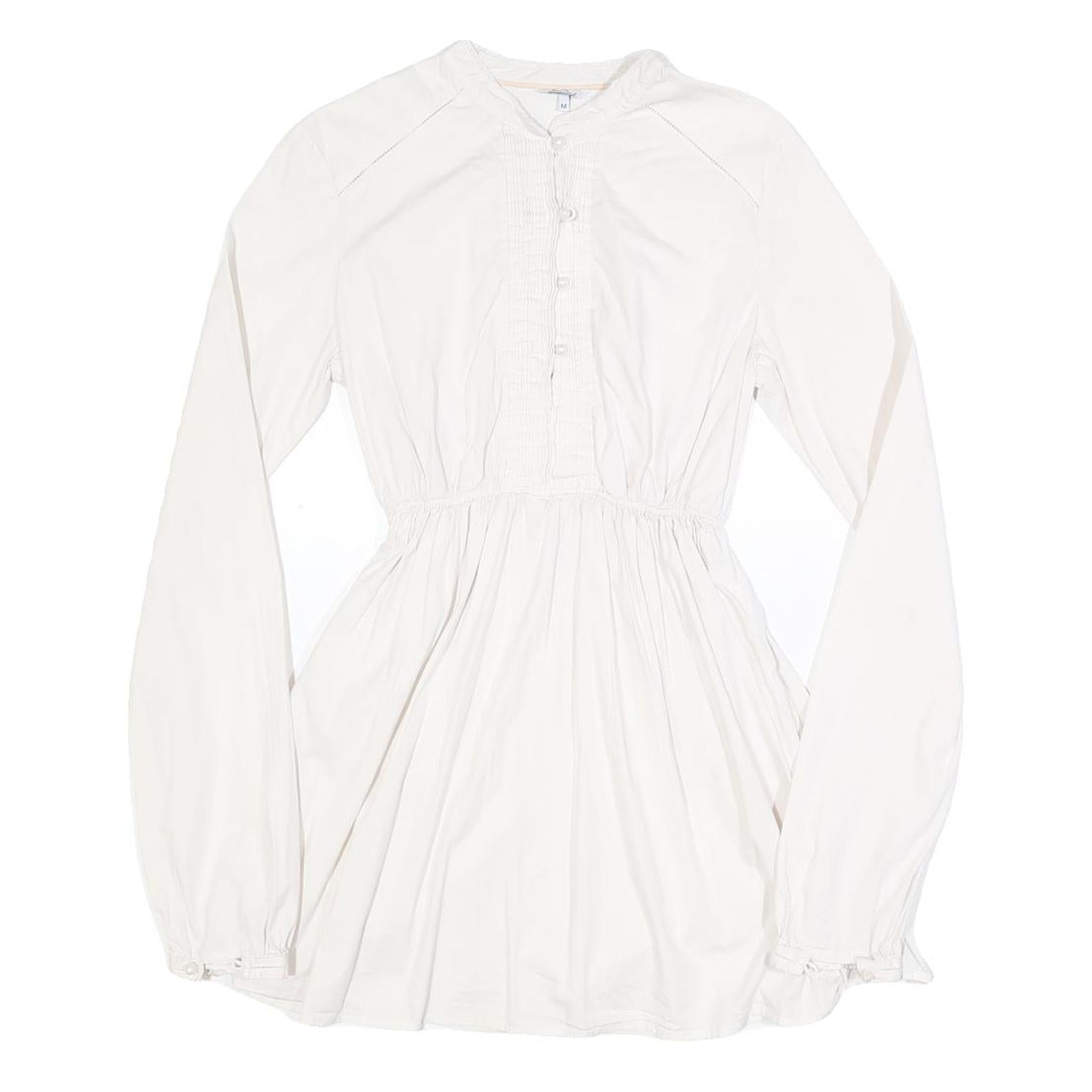 WOOLRICH Womens White Cotton Blend Day Dress Plain Long Sleeve M Button Detail