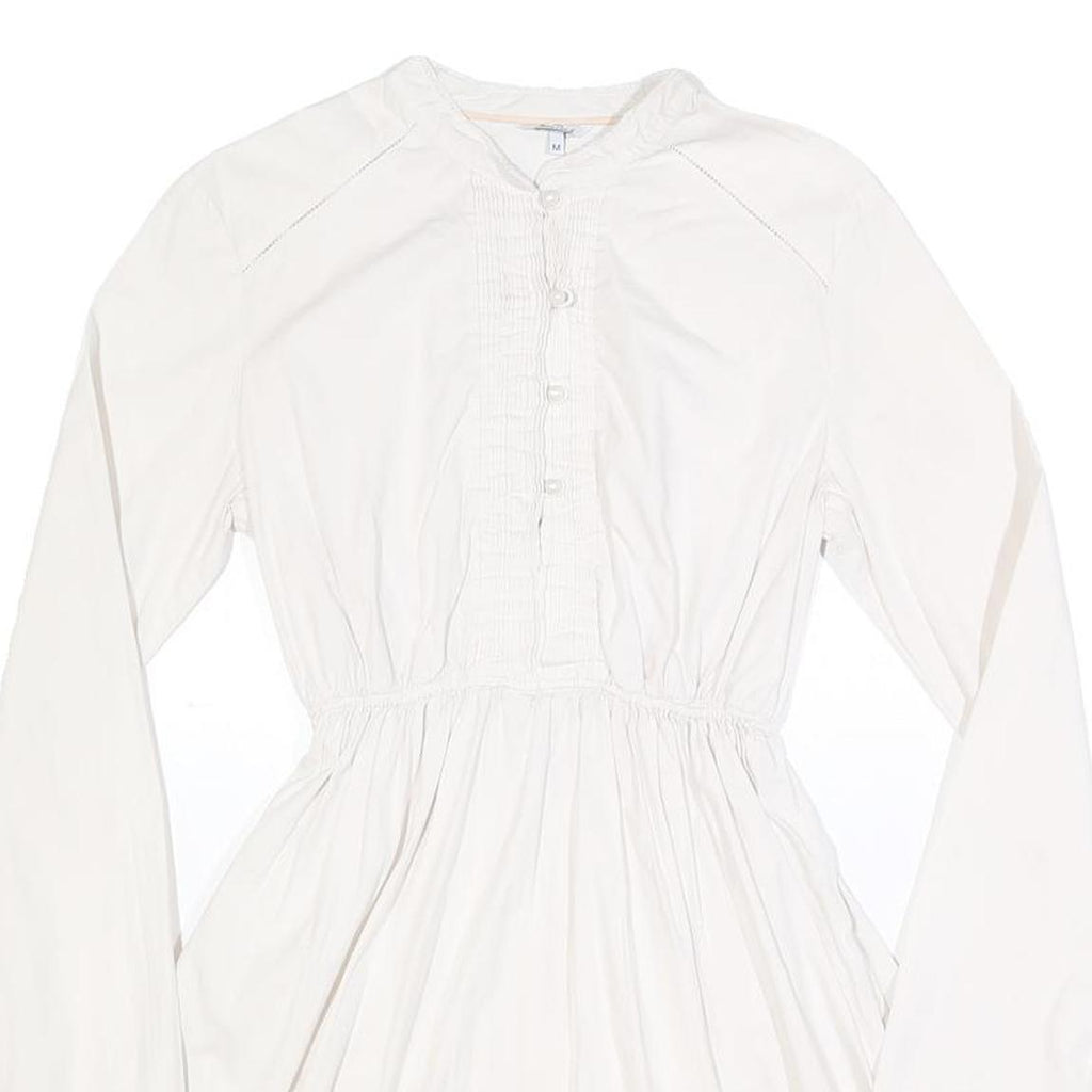 WOOLRICH Womens White Cotton Blend Day Dress Plain Long Sleeve M Button Detail