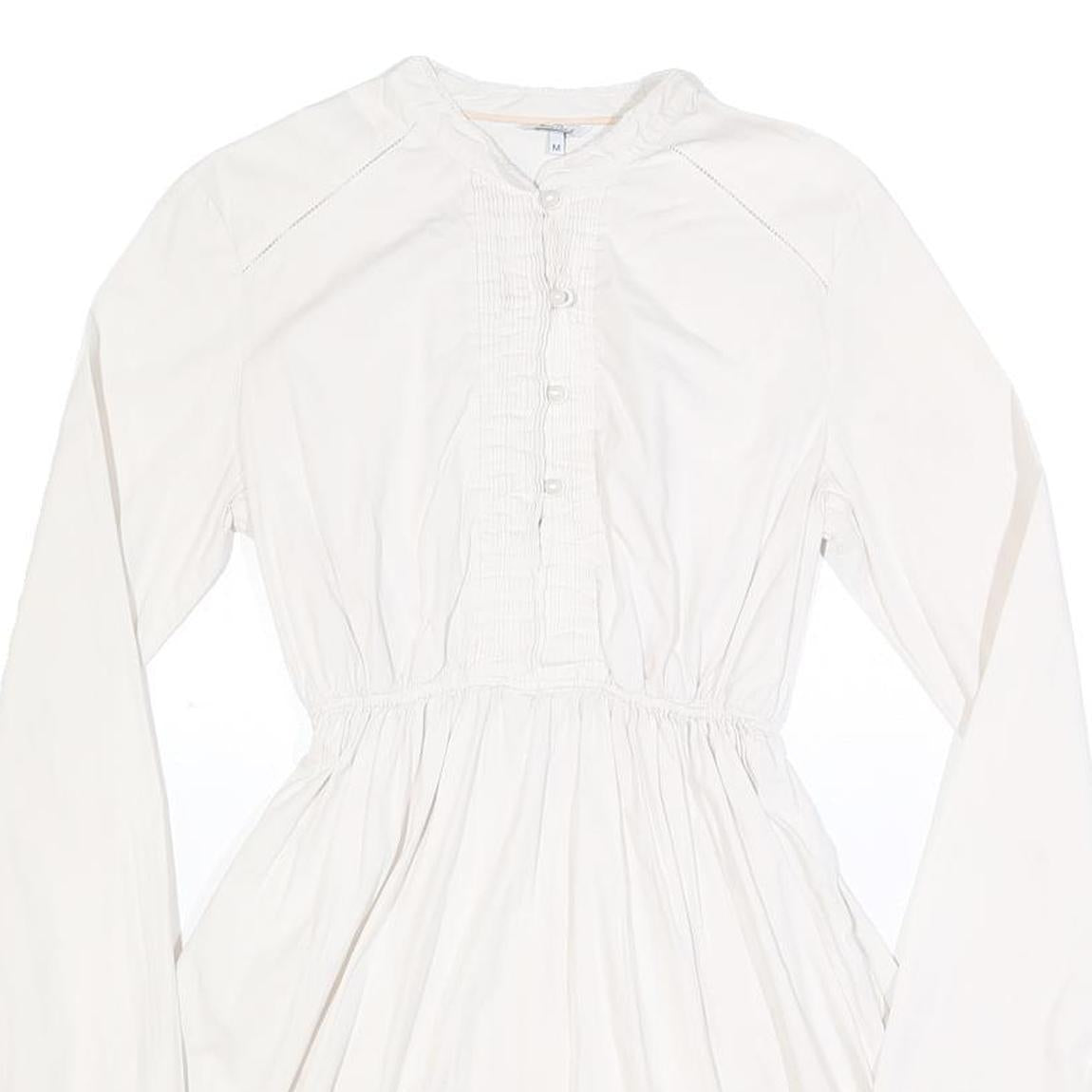 WOOLRICH Womens White Cotton Blend Day Dress Plain Long Sleeve M Button Detail