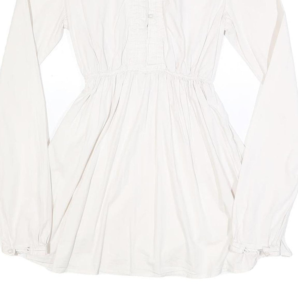 WOOLRICH Womens White Cotton Blend Day Dress Plain Long Sleeve M Button Detail