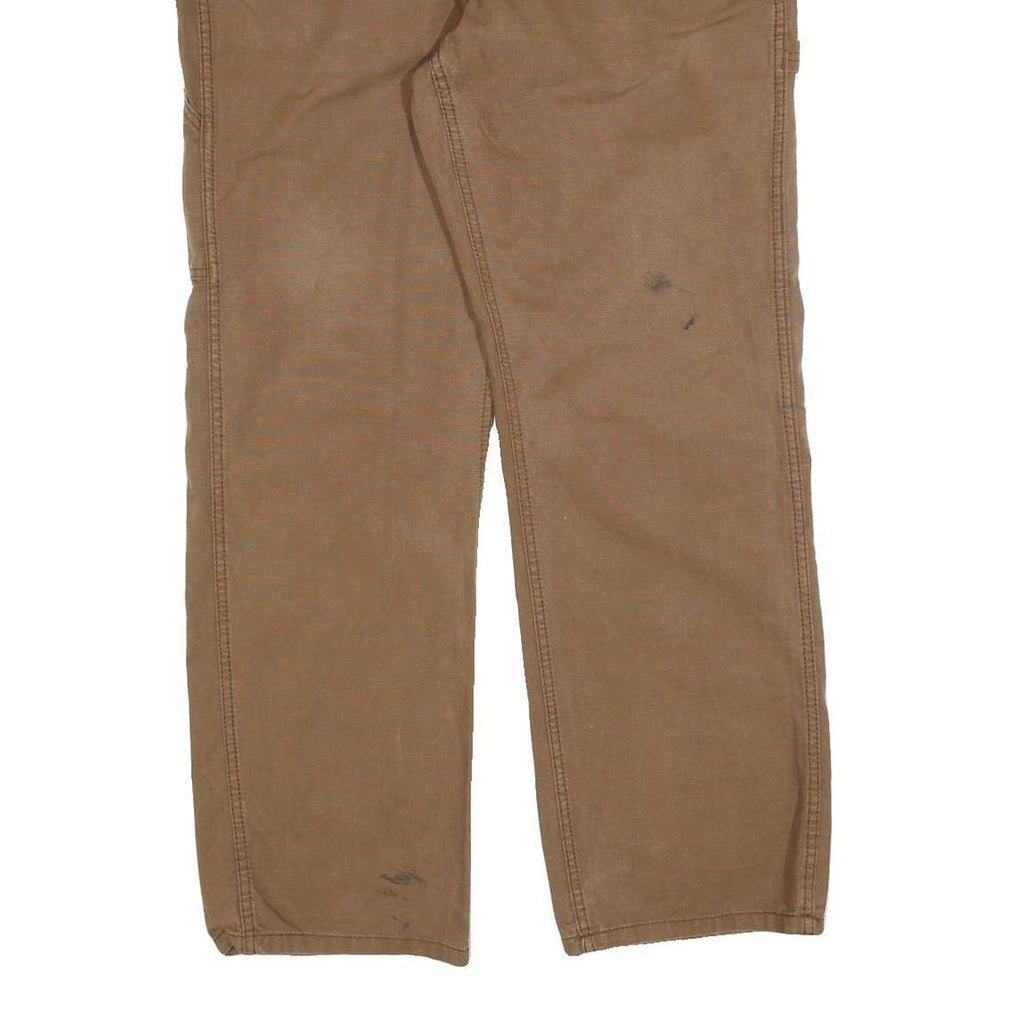 DICKIES Mens Cotton Blend Brown Regular Straight Trousers W36 L32 Workwear Zip