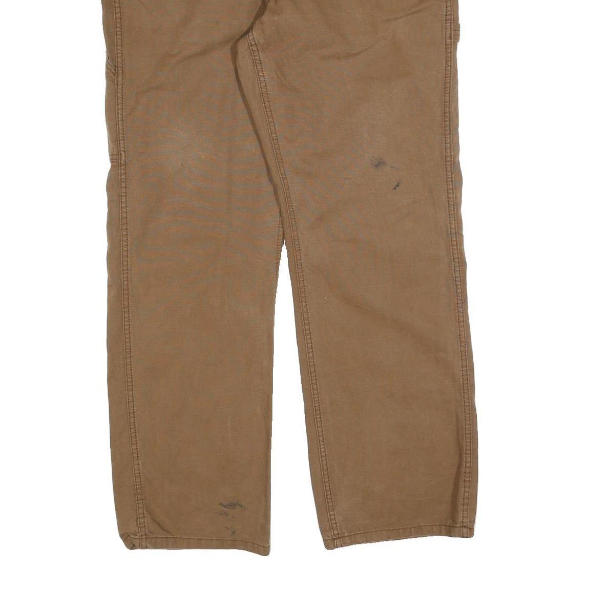 DICKIES Mens Cotton Blend Brown Regular Straight Trousers W36 L32 Workwear Zip