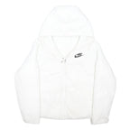 NIKE Womens White Hooded Zip Jacket L Polyester Blend Plain Lightweight Sports