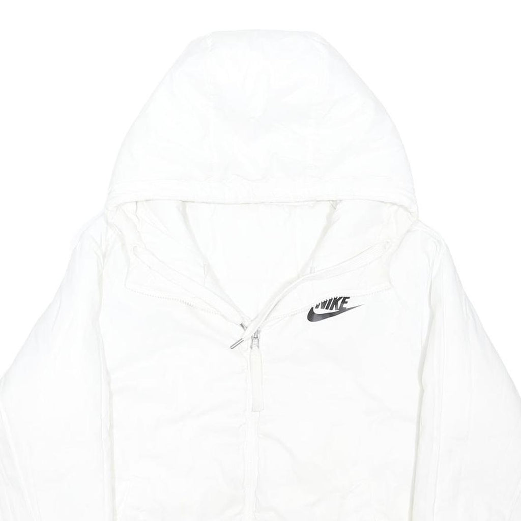 NIKE Womens White Hooded Zip Jacket L Polyester Blend Plain Lightweight Sports