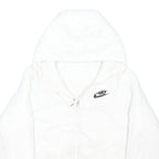NIKE Womens White Hooded Zip Jacket L Polyester Blend Plain Lightweight Sports