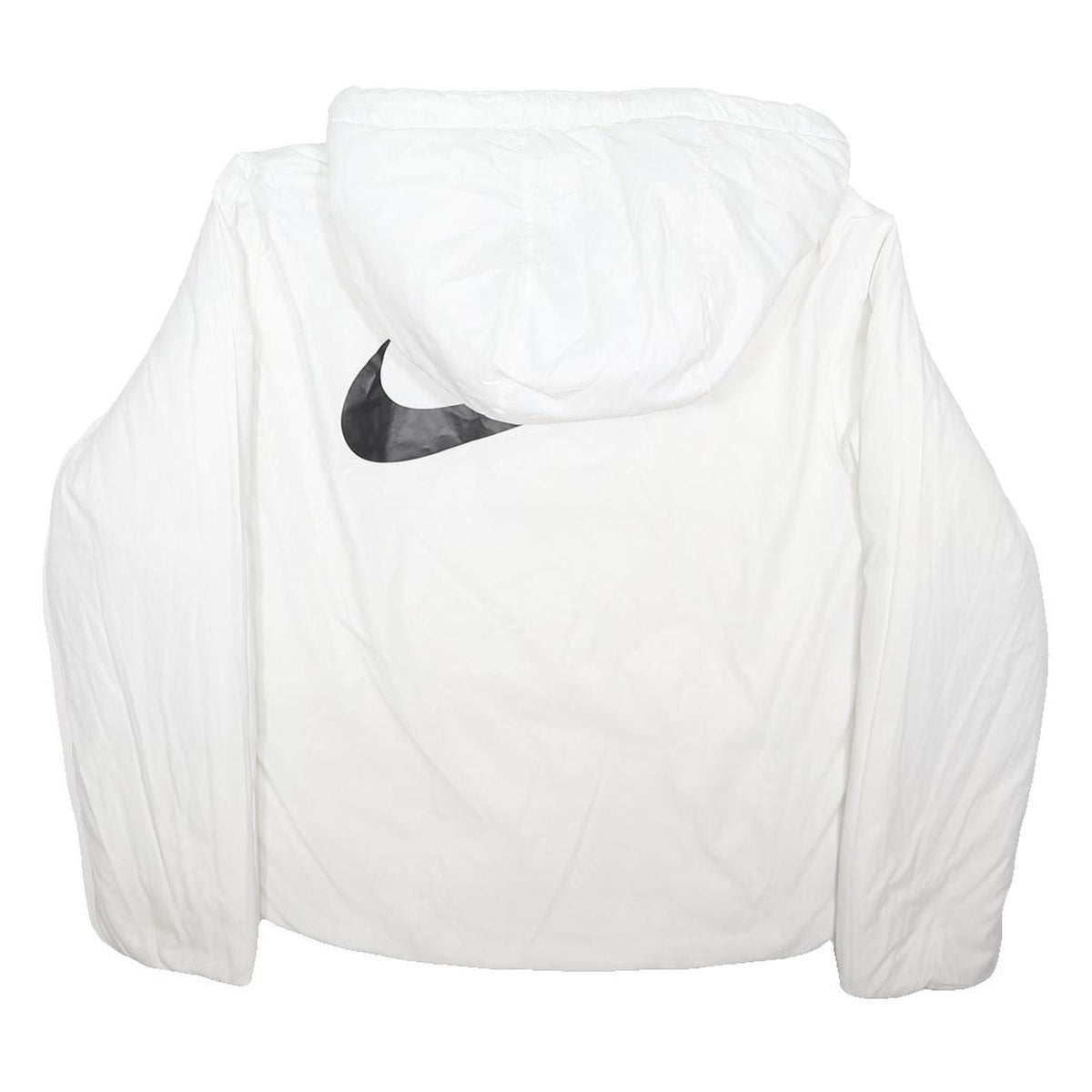 NIKE Womens White Hooded Zip Jacket L Polyester Blend Plain Lightweight Sports