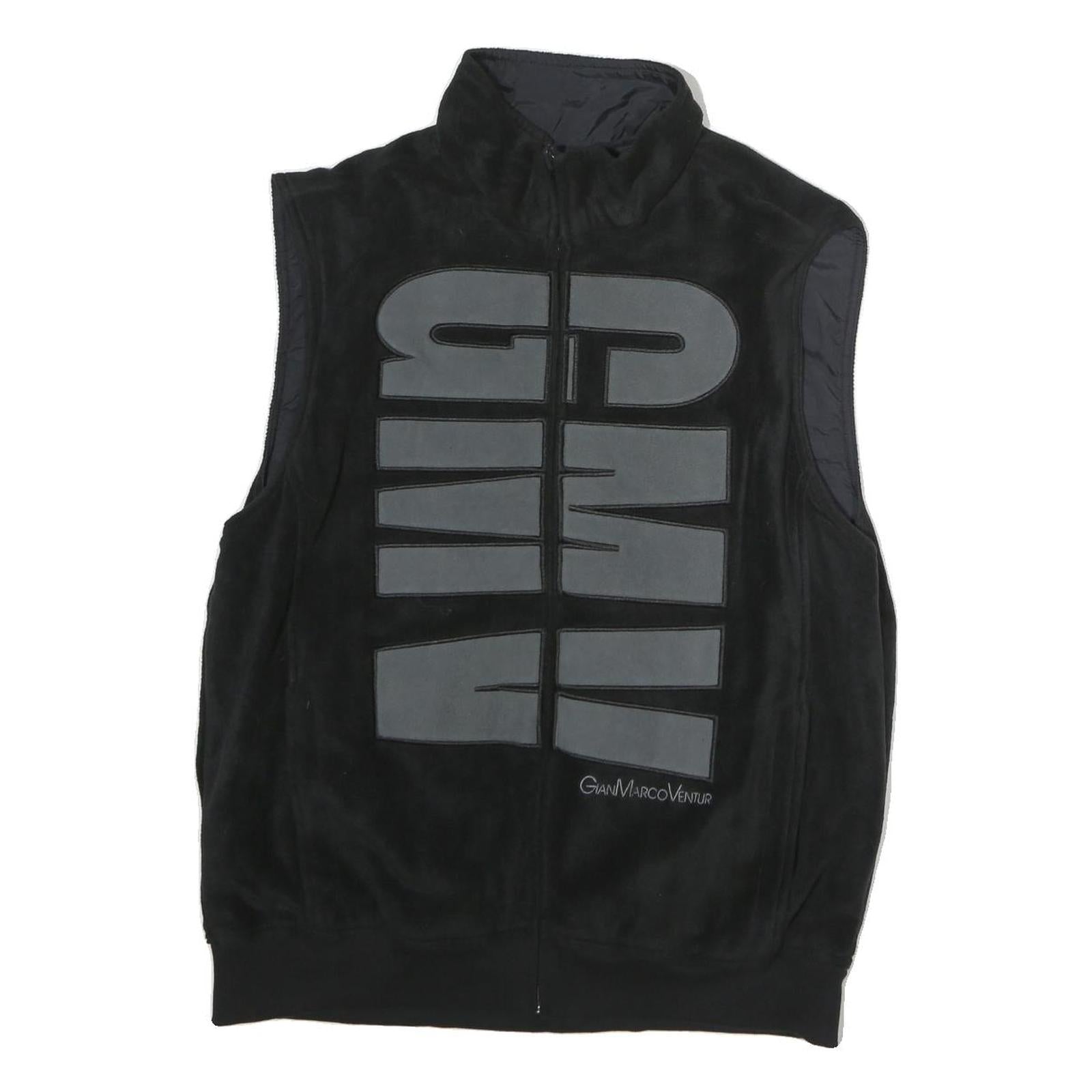 GIAN MARCO VENTURI Mens Black Zip Jacket M Polyester Plain Comfort Warm