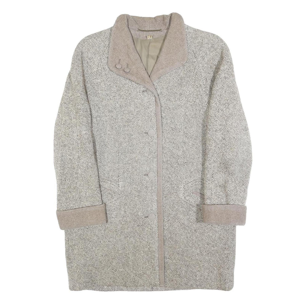 Womens Grey Plain Button Jacket M Woven Classic Long Sleeve Notched Collar