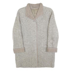 Womens Grey Plain Button Jacket M Woven Classic Long Sleeve Notched Collar