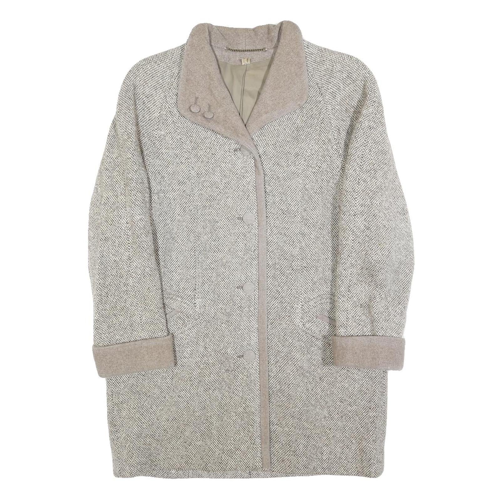Womens Grey Plain Button Jacket M Woven Classic Long Sleeve Notched Collar