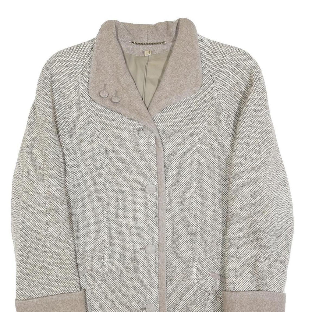 Womens Grey Plain Button Jacket M Woven Classic Long Sleeve Notched Collar