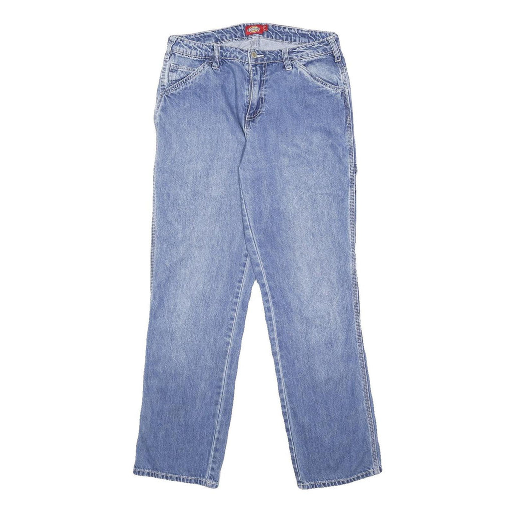 DICKIES Womens Jeans Blue Regular Straight Denim Light W28 L30 Workwear Pockets