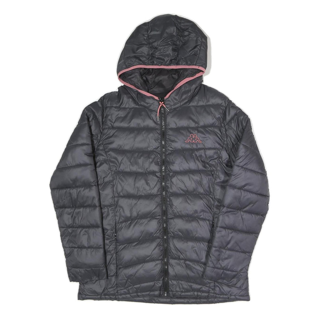 KAPPA Womens Black & Pink Hooded Puffer Jacket M Polyester Blend Zip Casual