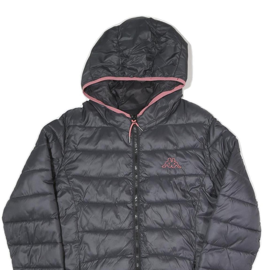 KAPPA Womens Black & Pink Hooded Puffer Jacket M Polyester Blend Zip Casual