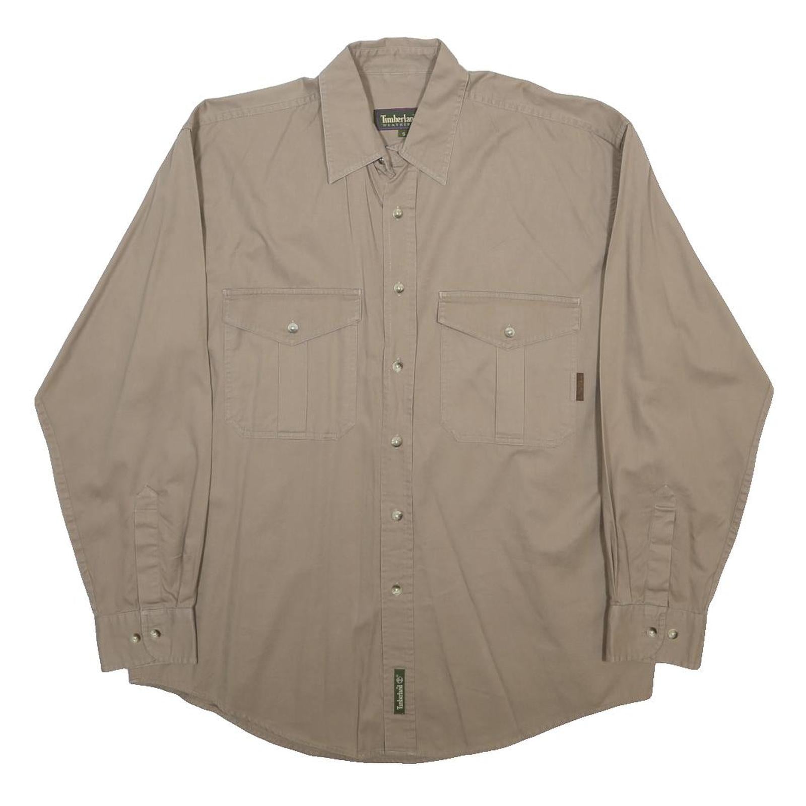 TIMBERLAND Mens Beige Cotton Shirt S Button Pocket Casual Workwear