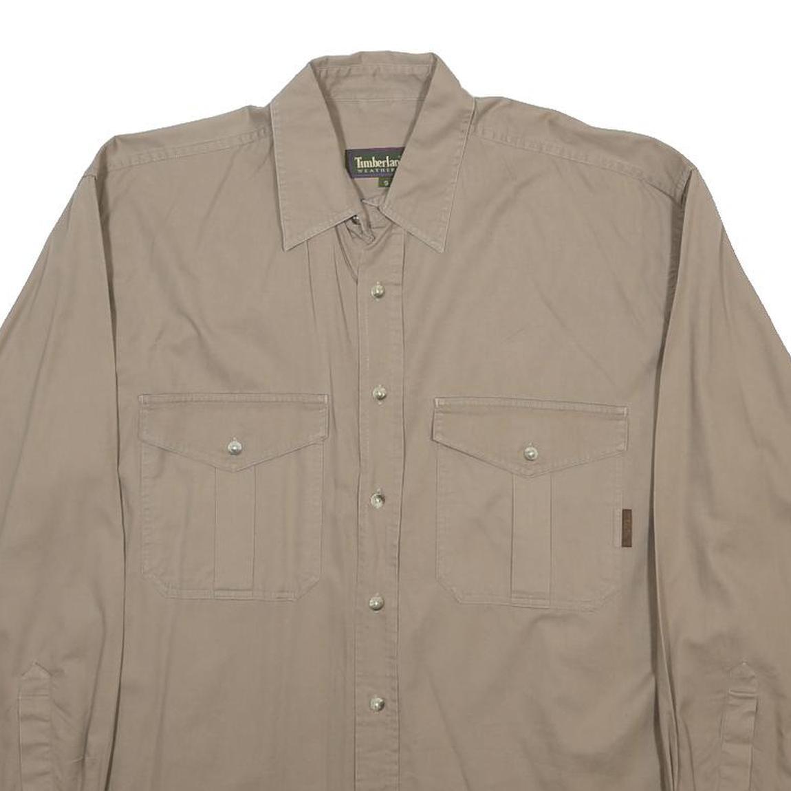 TIMBERLAND Mens Beige Cotton Shirt S Button Pocket Casual Workwear