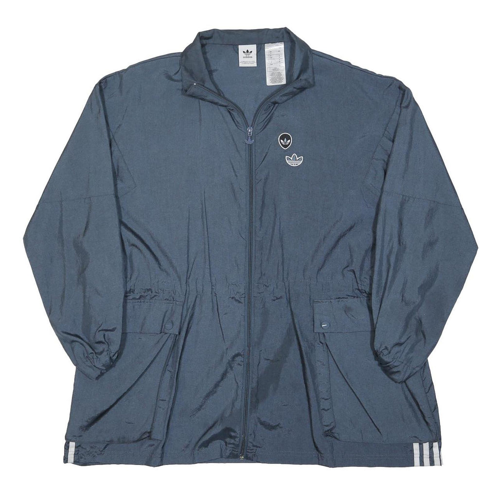 ADIDAS Womens Blue Nylon Jacket XL Plain Zip Sportswear Track Casual