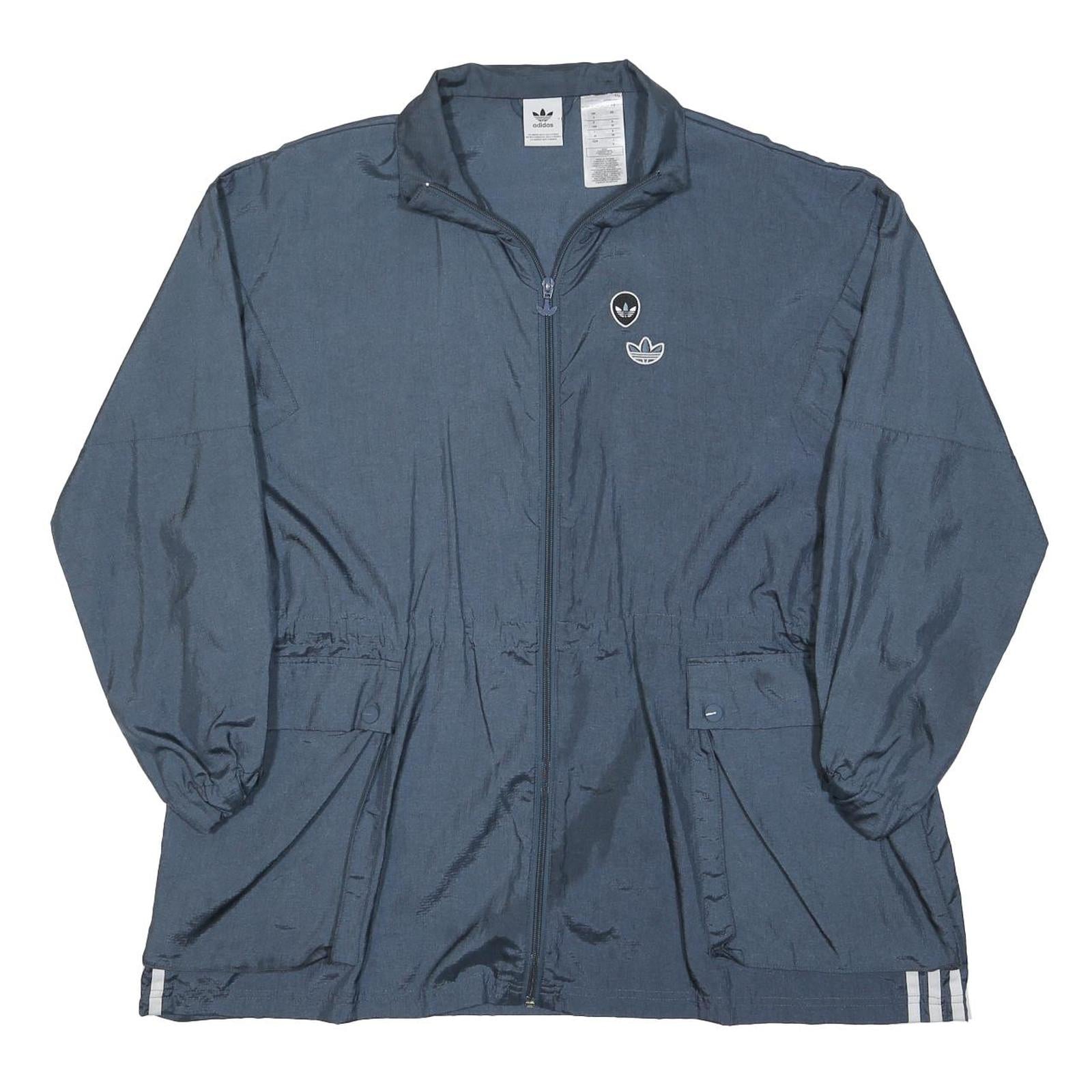 ADIDAS Womens Blue Nylon Jacket XL Plain Zip Sportswear Track Casual