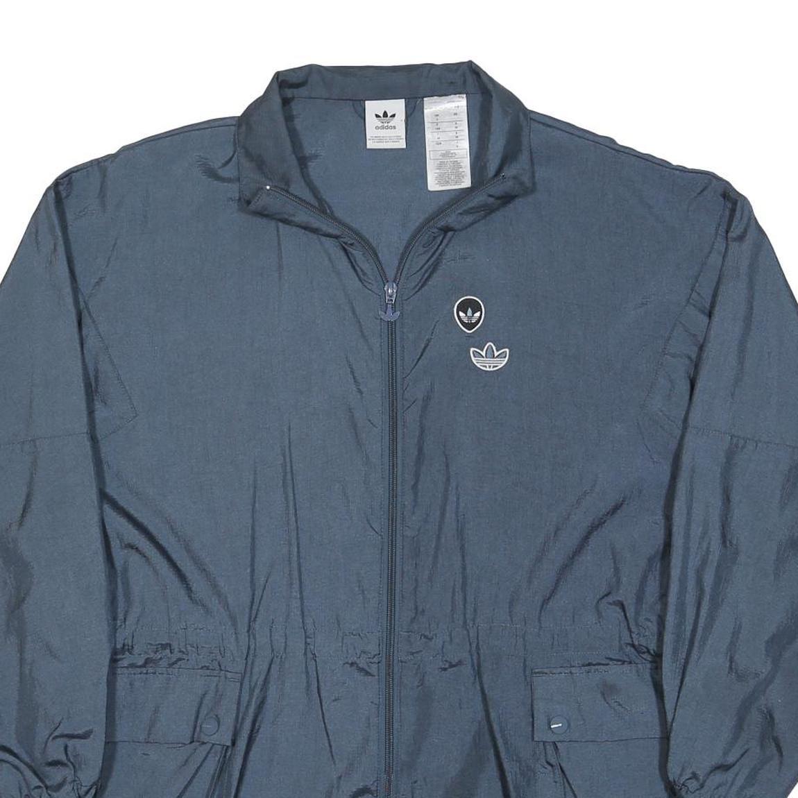 ADIDAS Womens Blue Nylon Jacket XL Plain Zip Sportswear Track Casual