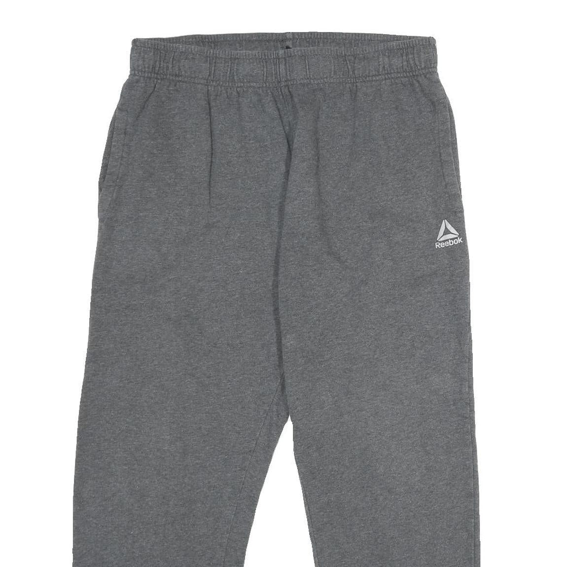 REEBOK Mens Joggers Grey L W32 L28 Cotton Blend Regular Tapered Fit Casual
