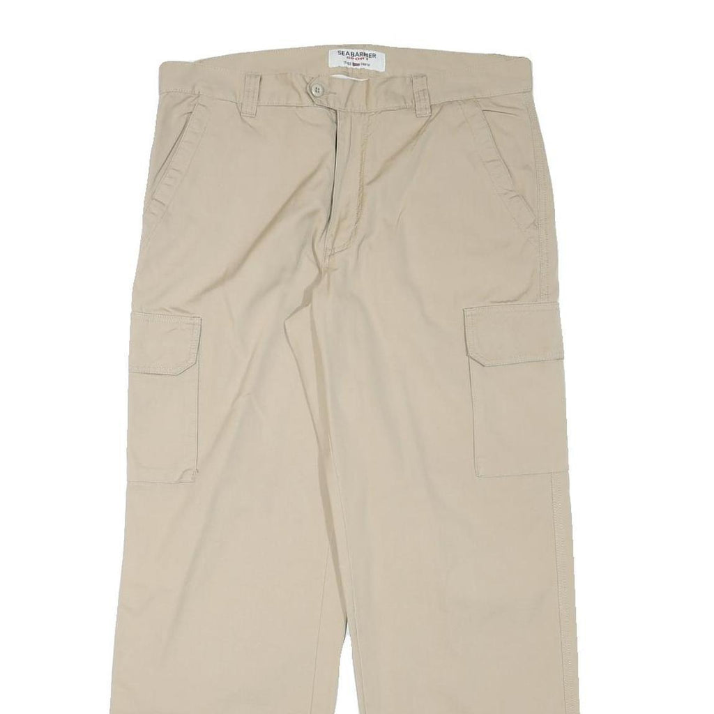 SEA BARRIER Mens Relaxed Beige Cotton Blend Zip Cargo Trousers W33 L30