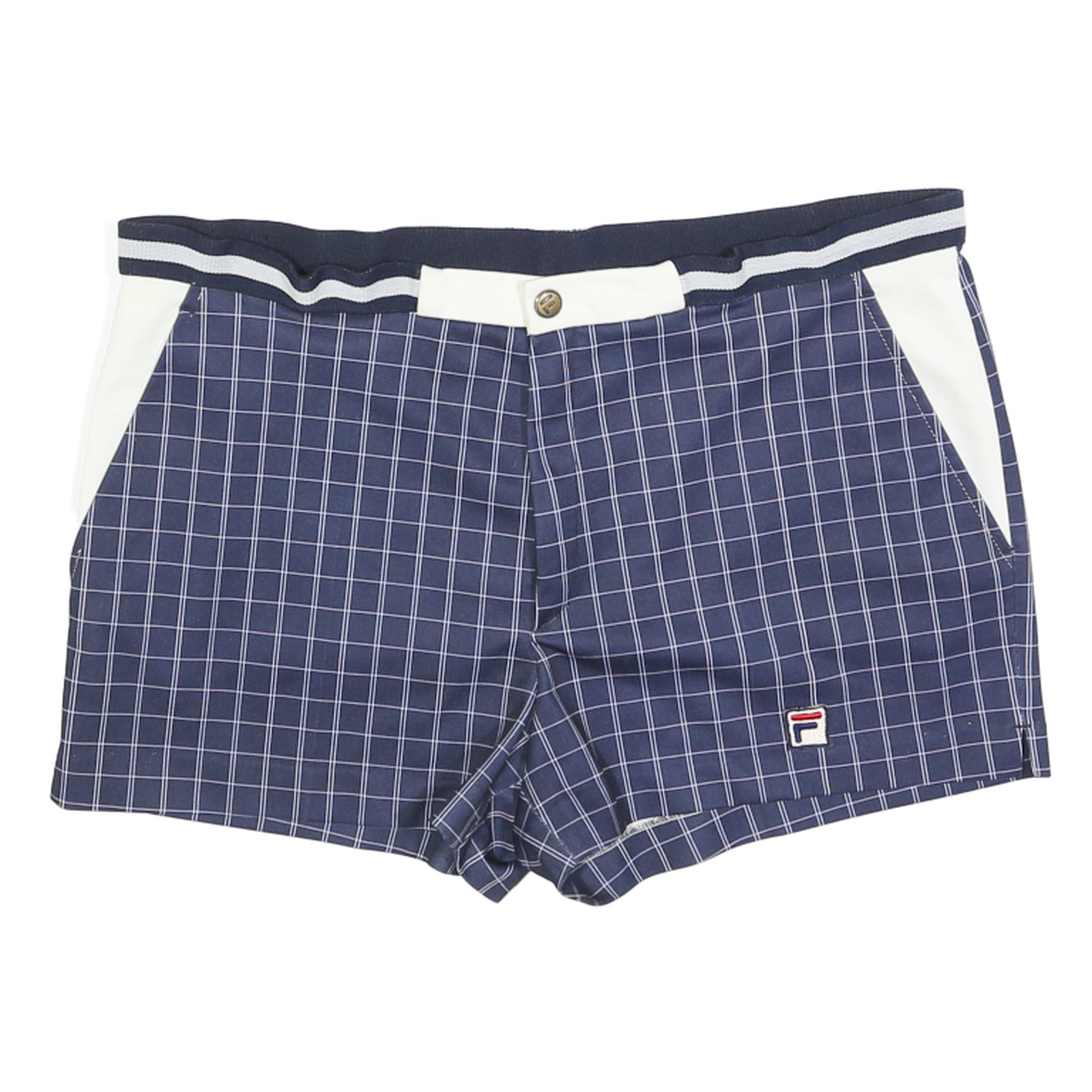 FILA Womens Blue & White Checked Casual Shorts L W36 Zip Pockets Relaxed Fit