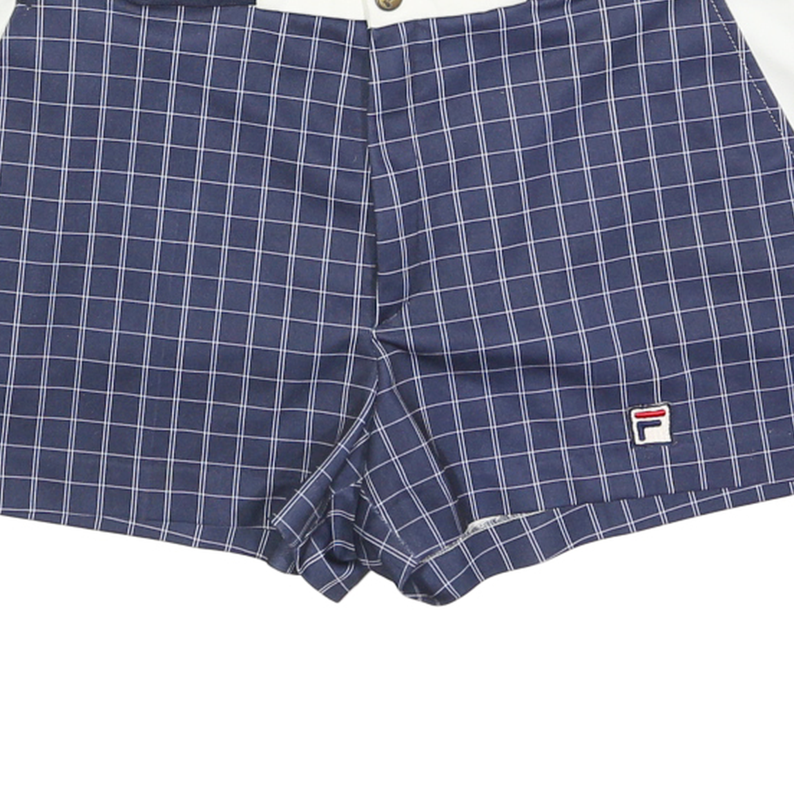FILA Womens Blue & White Checked Casual Shorts L W36 Zip Pockets Relaxed Fit