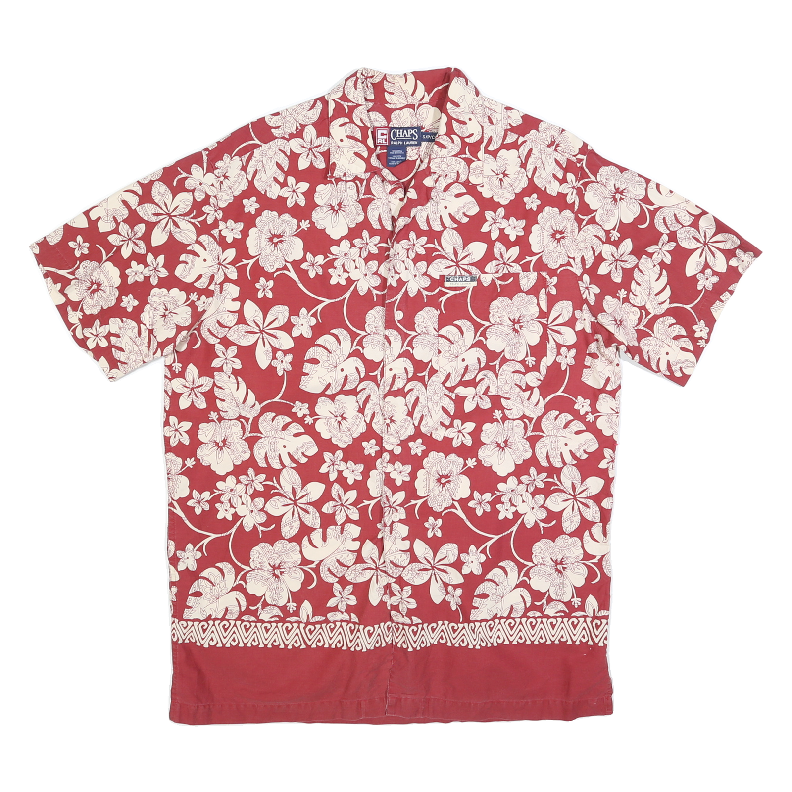CHAPS RALPH LAUREN Mens Red & Cream Floral Hawaiian Shirt S Cotton Casual Short