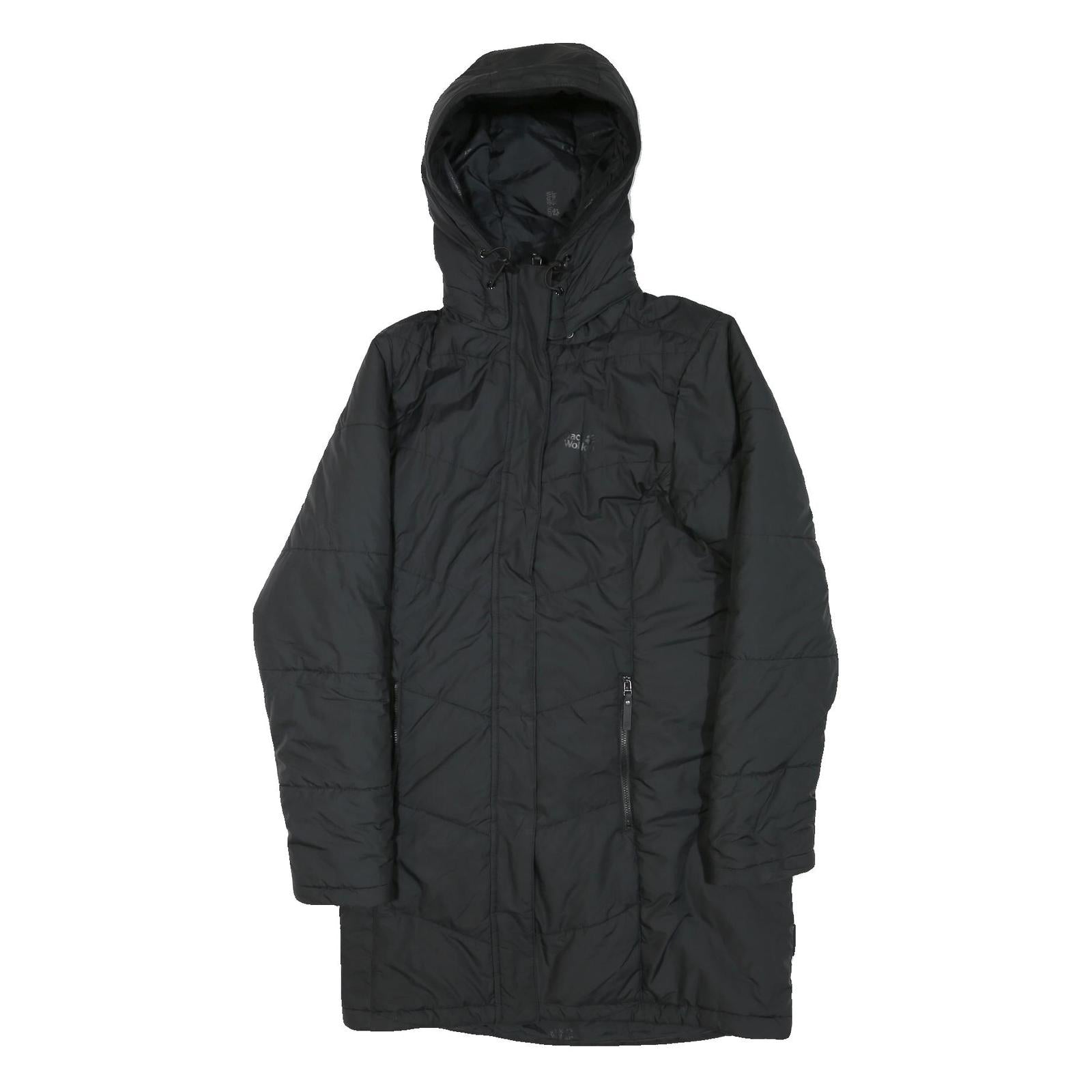 JACK WOLFSKIN Womens Black Outdoor Jacket M Polyester Blend Quilted Hooded Zip