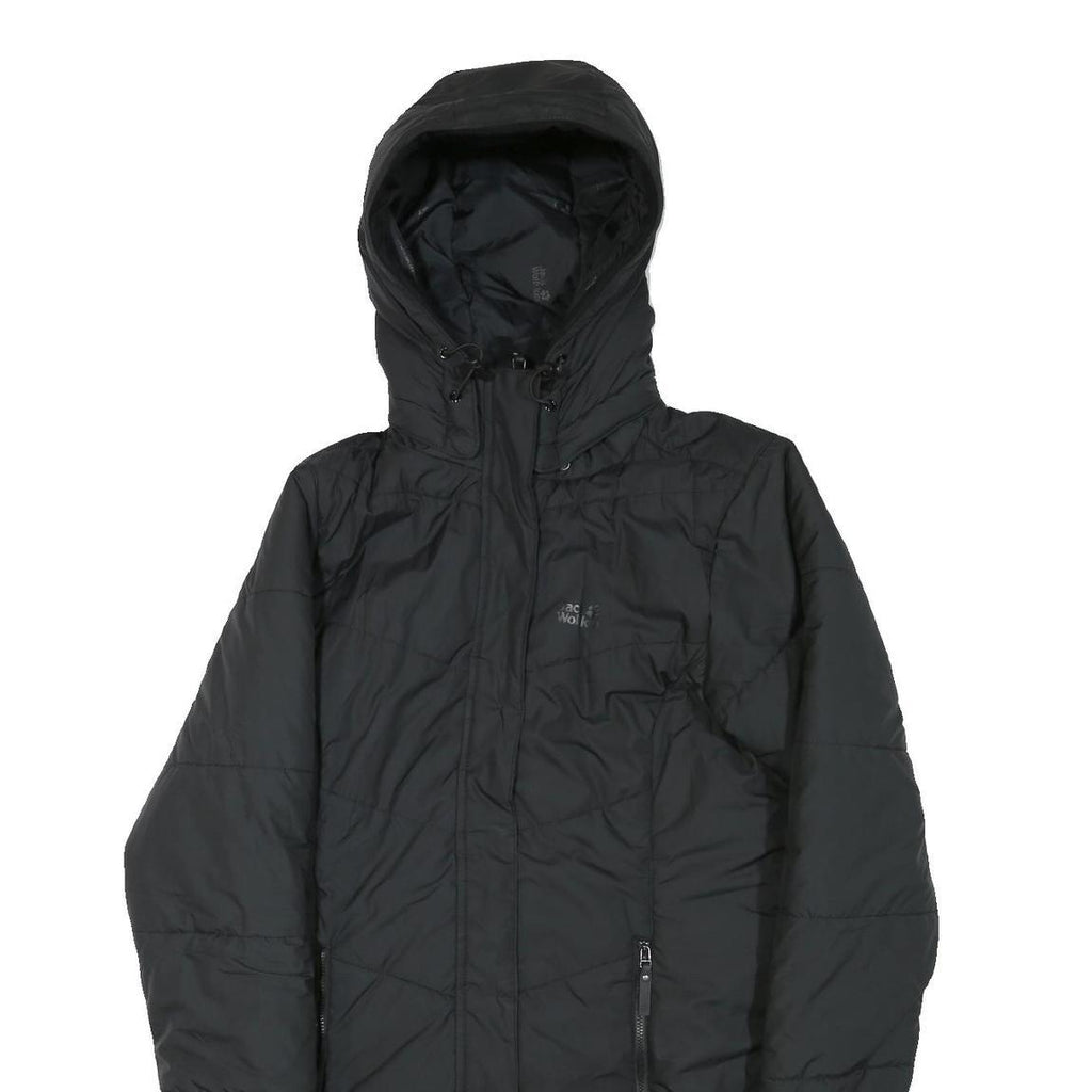 JACK WOLFSKIN Womens Black Outdoor Jacket M Polyester Blend Quilted Hooded Zip