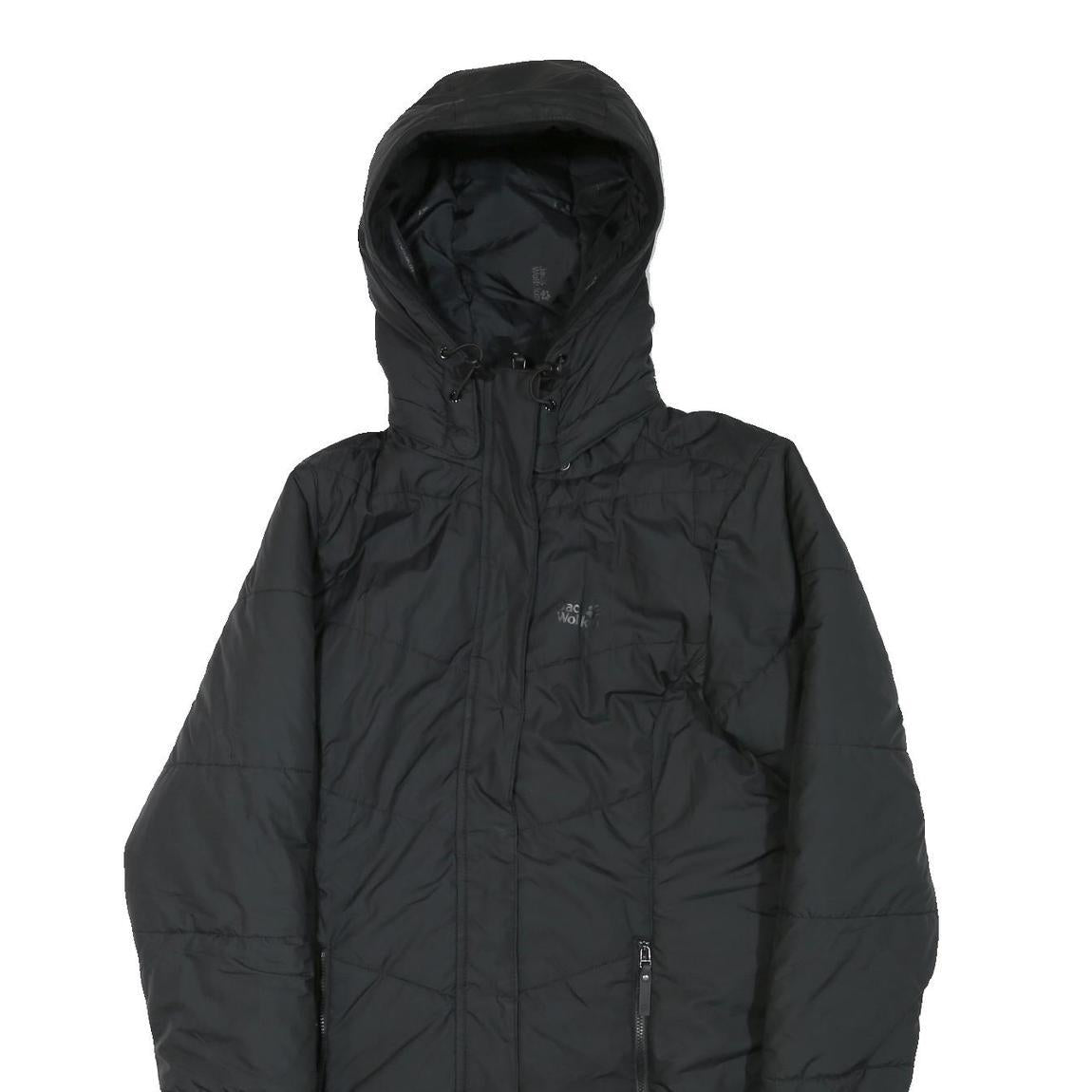 JACK WOLFSKIN Womens Black Outdoor Jacket M Polyester Blend Quilted Hooded Zip