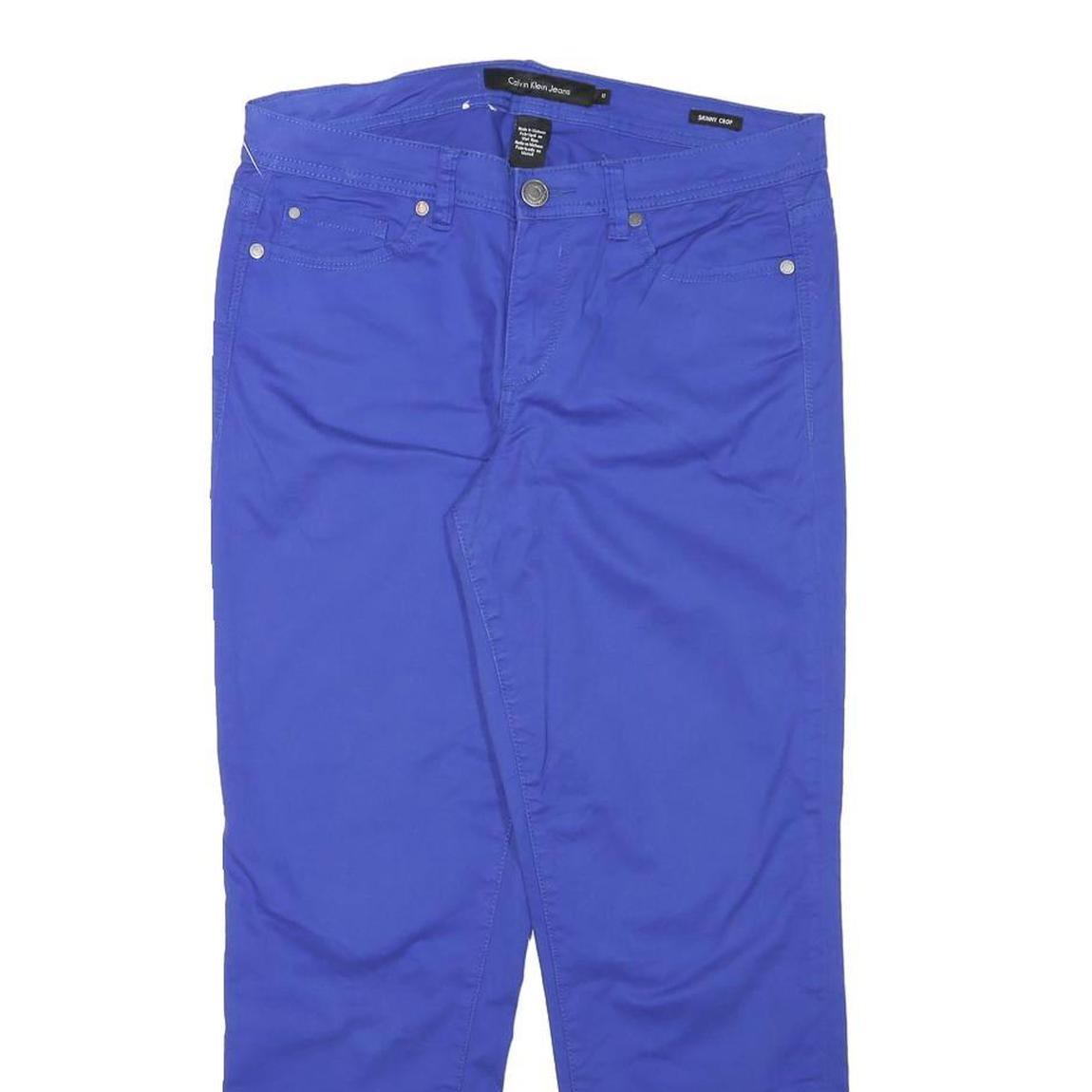 CALVIN KLEIN Womens Cotton Blend Blue Slim Slim Leg Trousers W30 L26 Casual