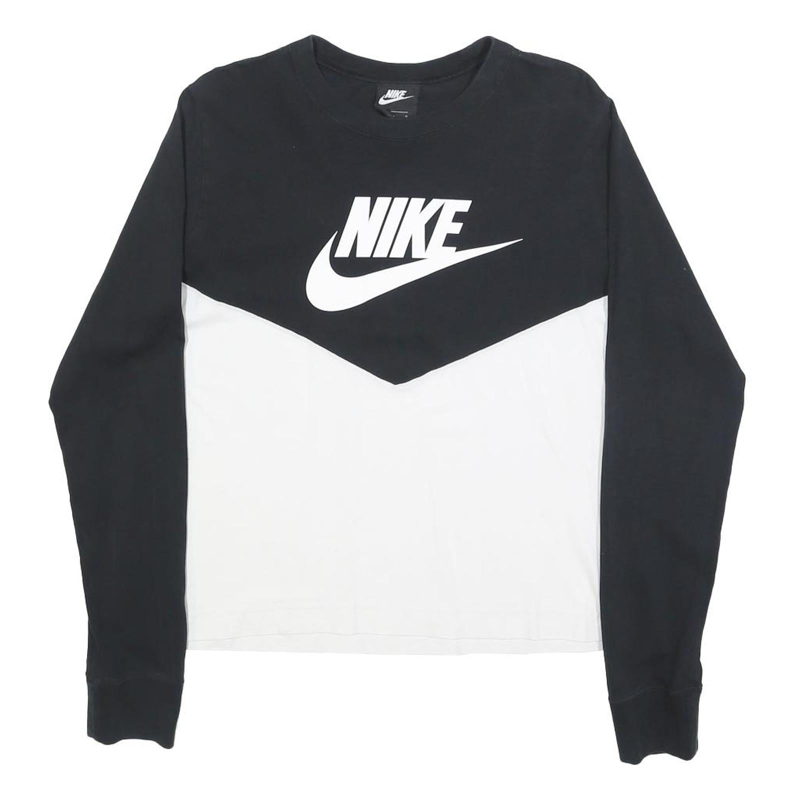 NIKE Womens Black & White Long Sleeve Crew Neck T-Shirt L Cotton Blend Casual