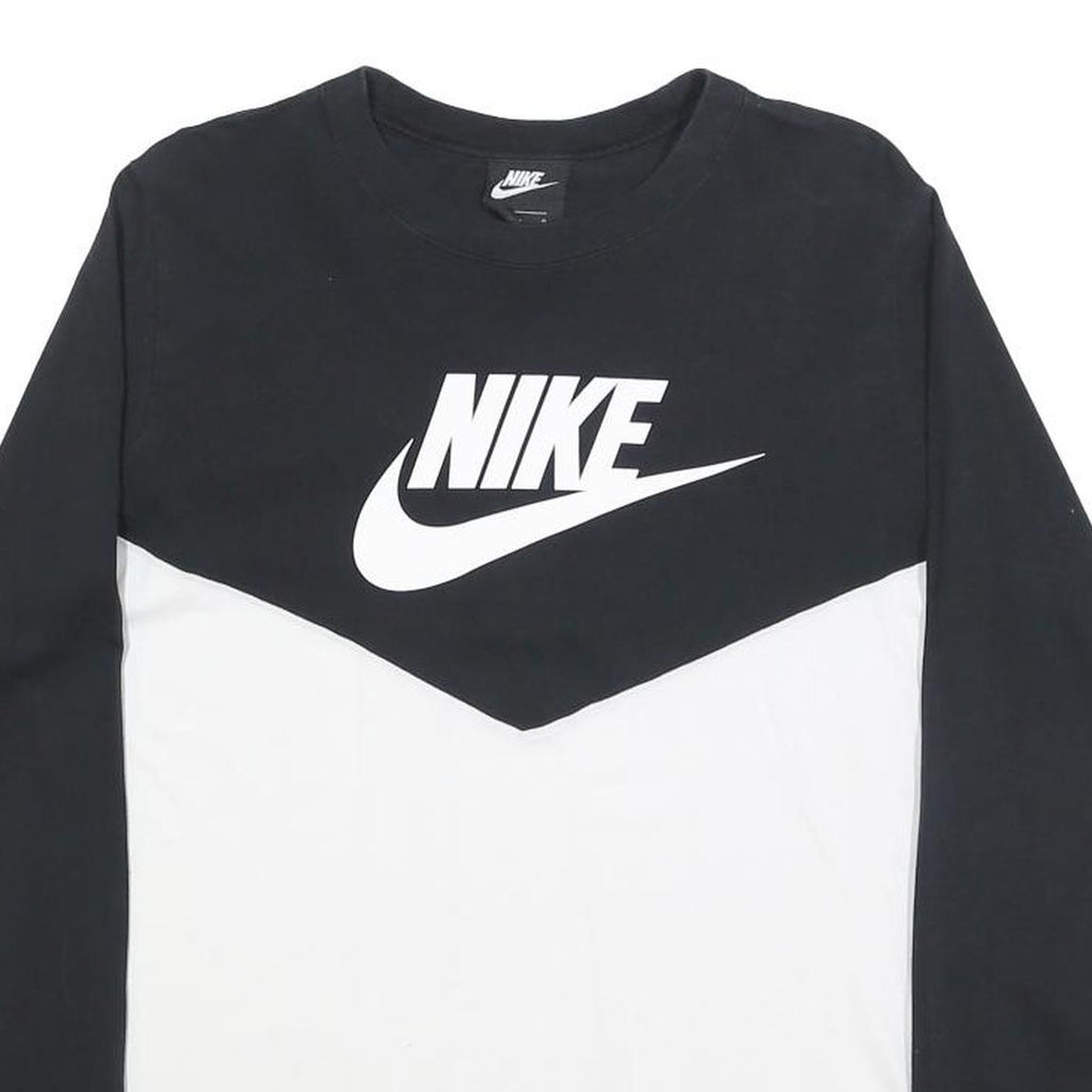 NIKE Womens Black & White Long Sleeve Crew Neck T-Shirt L Cotton Blend Casual