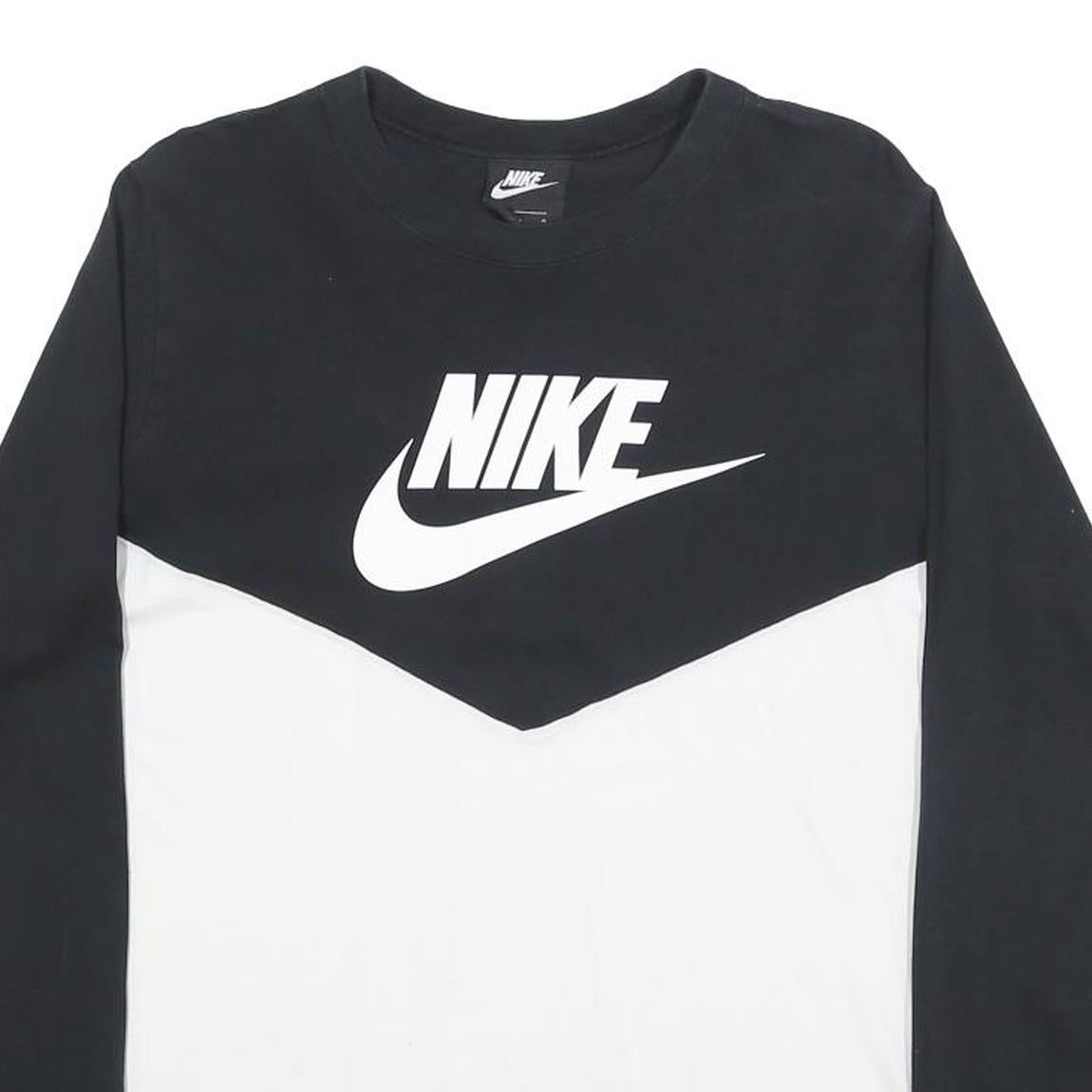 NIKE Womens Black & White Long Sleeve Crew Neck T-Shirt L Cotton Blend Casual