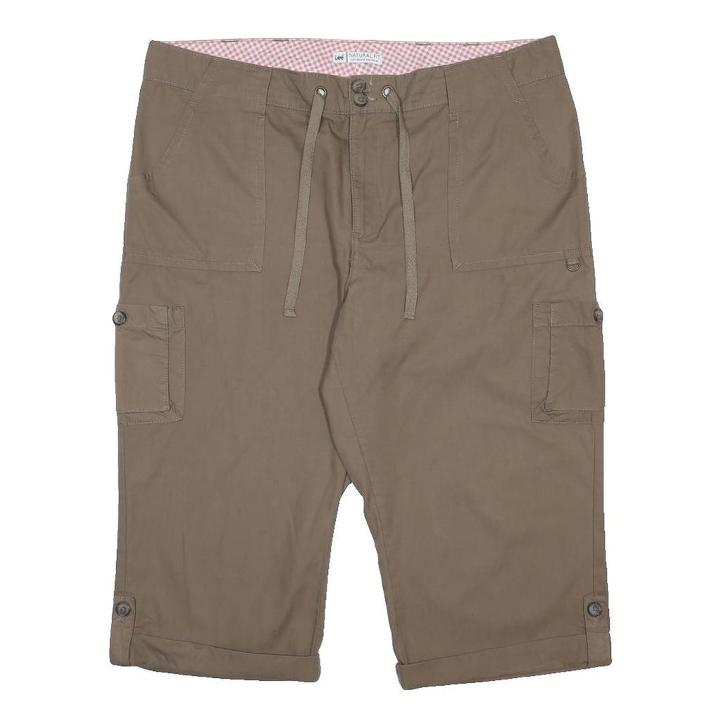 LEE Womens Cotton Beige Cargo Shorts 2XL W40 Casual Drawstring Waist
