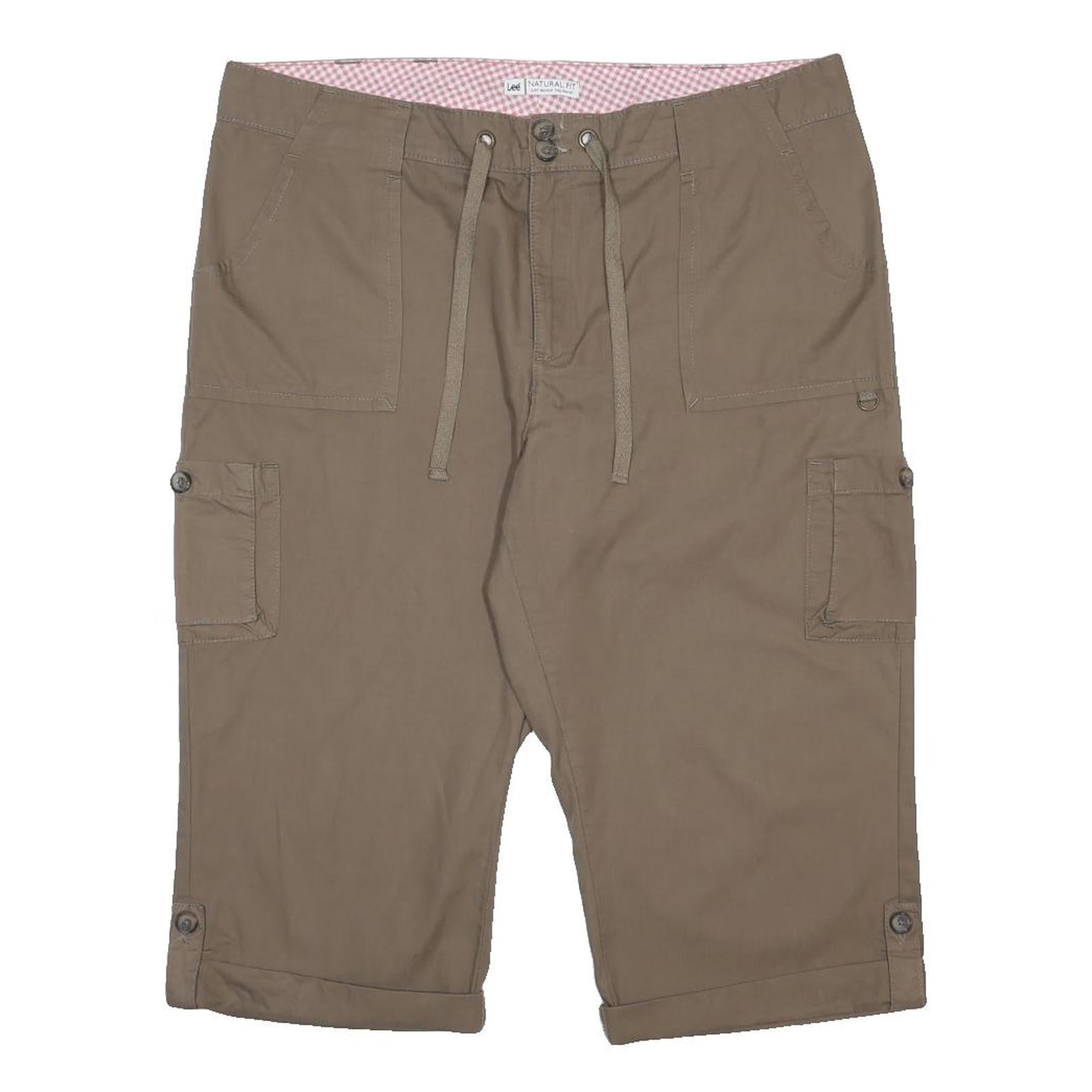 LEE Womens Cotton Beige Cargo Shorts 2XL W40 Casual Drawstring Waist