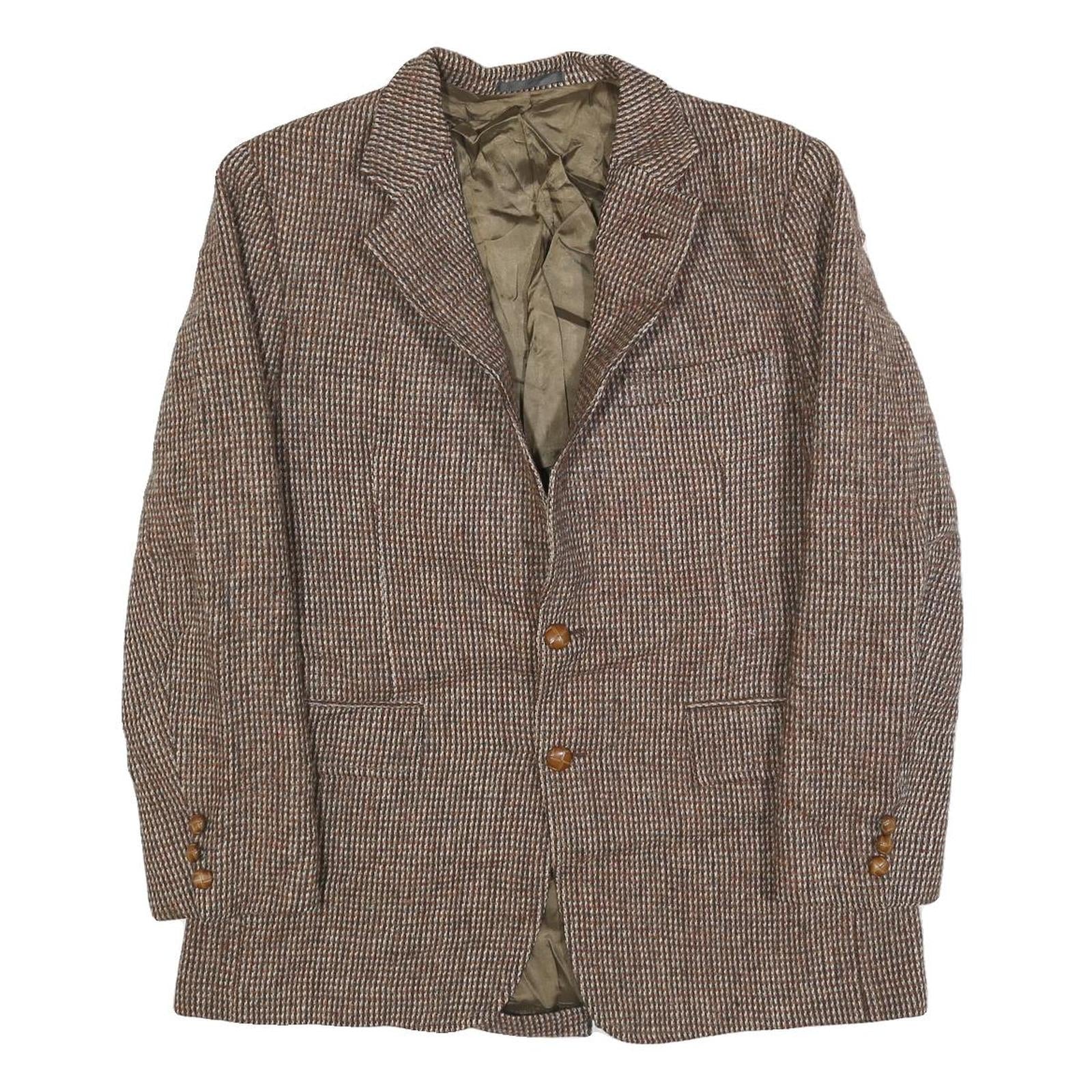 HARRIS TWEED Mens Brown Wool Tweed Classic Jacket M Woven Button Closure
