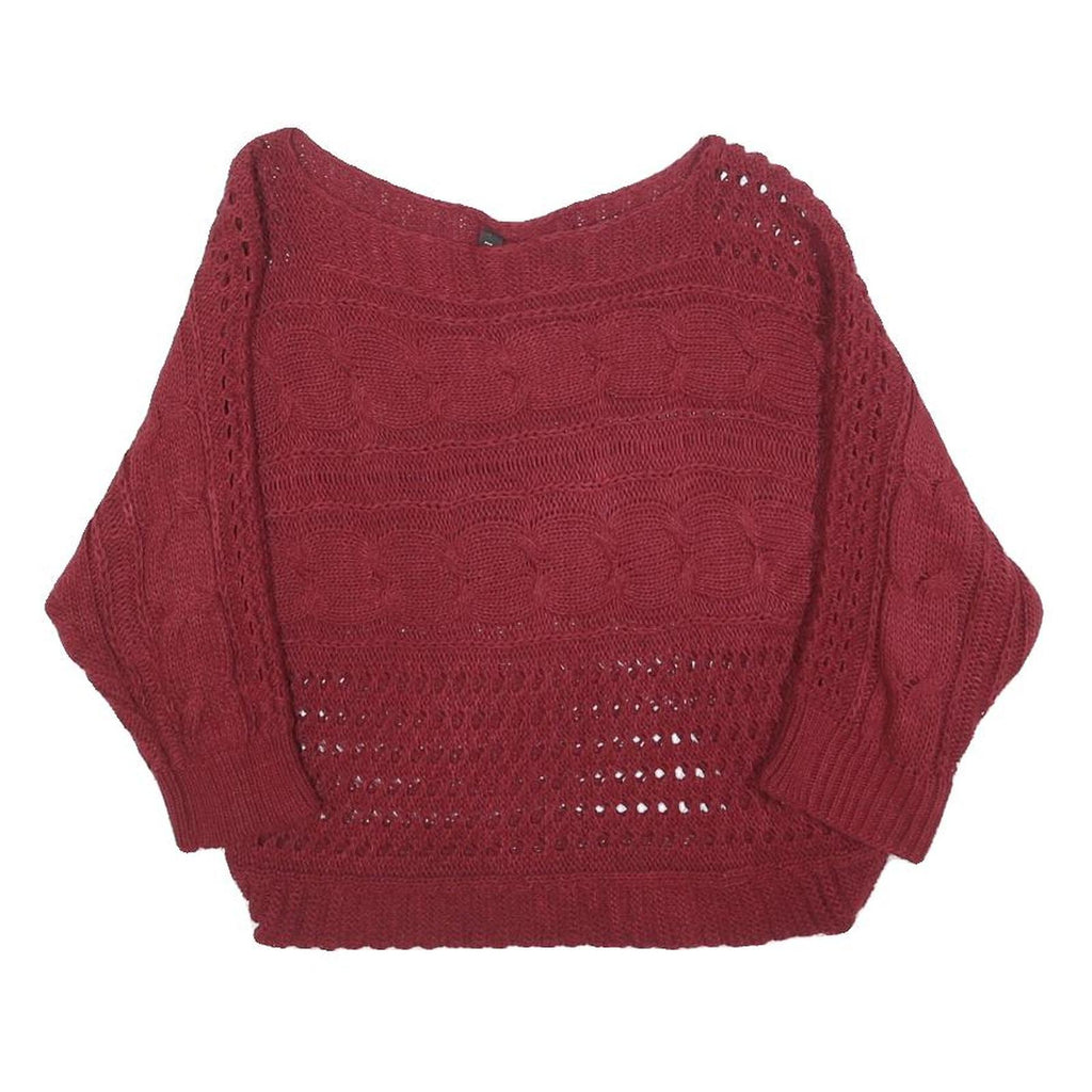 MADONNA Womens Maroon Patterned Jumper Boat Neck Chunky Knit S Stylish Comfort