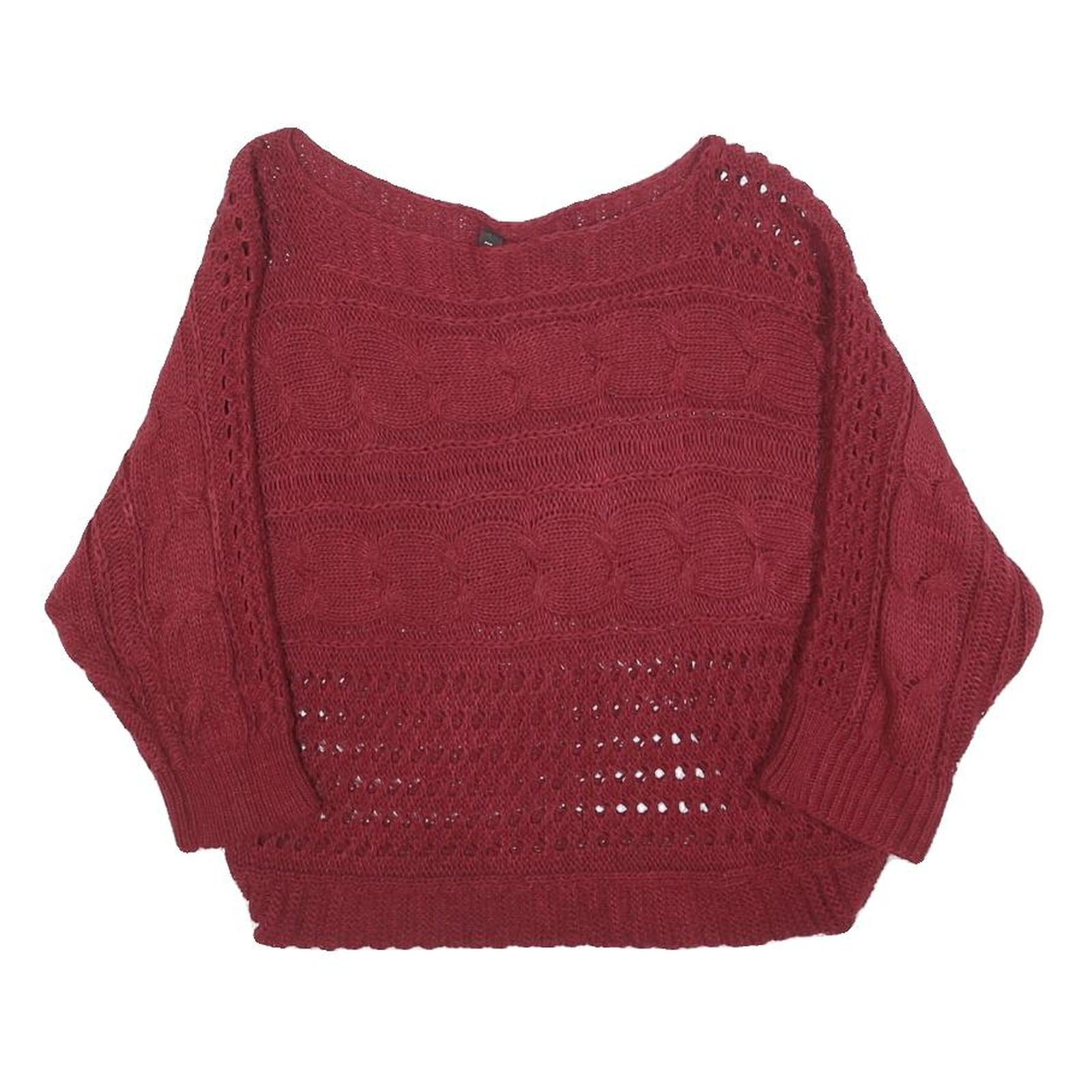 MADONNA Womens Maroon Patterned Jumper Boat Neck Chunky Knit S Stylish Comfort