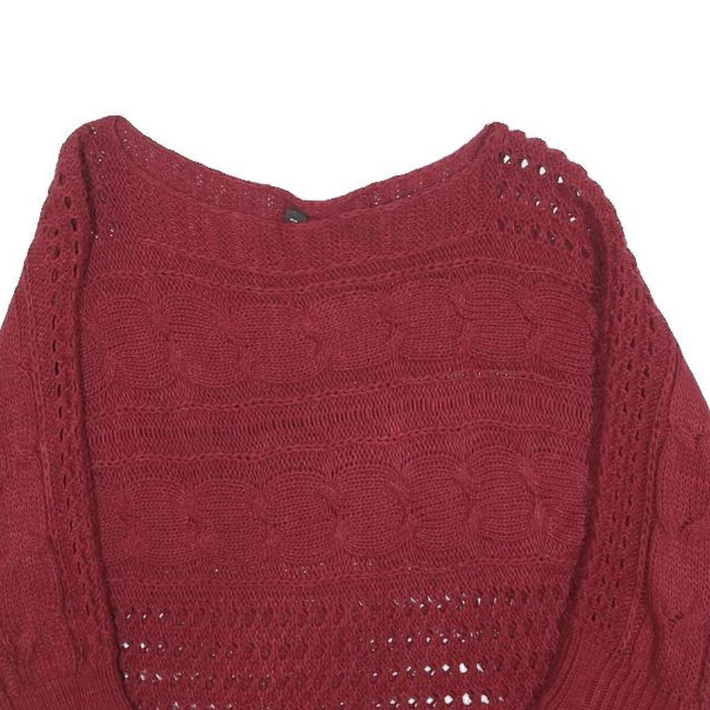 MADONNA Womens Maroon Patterned Jumper Boat Neck Chunky Knit S Stylish Comfort