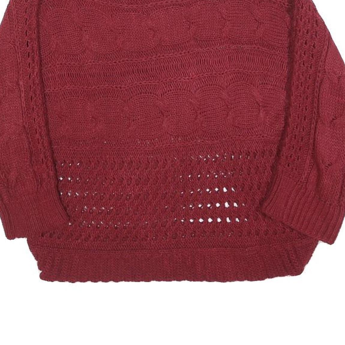 MADONNA Womens Maroon Patterned Jumper Boat Neck Chunky Knit S Stylish Comfort