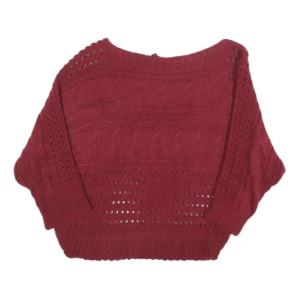 MADONNA Womens Maroon Patterned Jumper Boat Neck Chunky Knit S Stylish Comfort