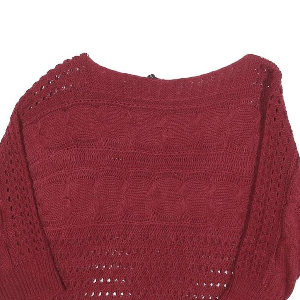 MADONNA Womens Maroon Patterned Jumper Boat Neck Chunky Knit S Stylish Comfort
