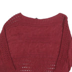 MADONNA Womens Maroon Patterned Jumper Boat Neck Chunky Knit S Stylish Comfort