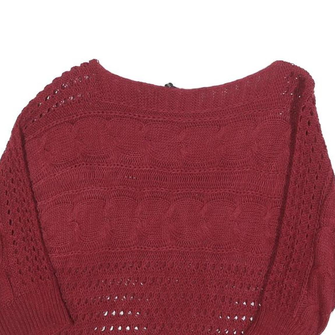 MADONNA Womens Maroon Patterned Jumper Boat Neck Chunky Knit S Stylish Comfort