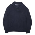 TOMMY HILFIGER Mens Navy Plain Jumper Shawl Collar Cotton Blend L Casual